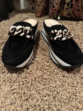 Black Chain-Accent Slip-On Mules for Women